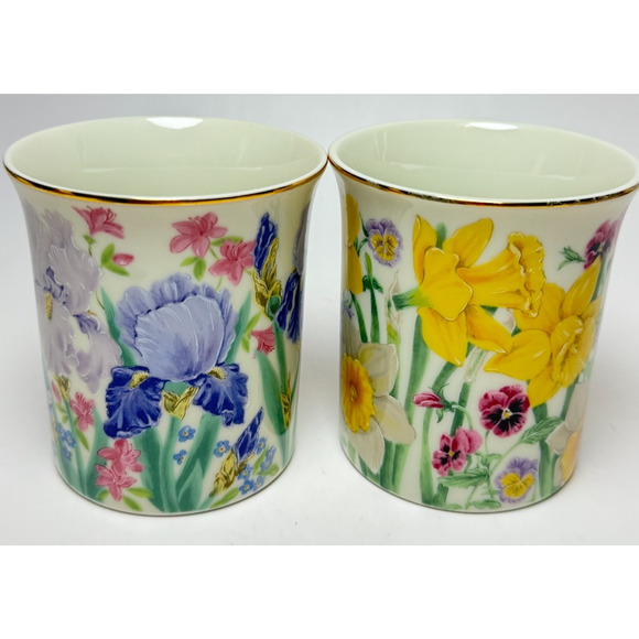 2 Vintage Lenox 1995 Mugs Flower Blossom Collection Suzanne Clee Iris Daffodil - Picture 2 of 6